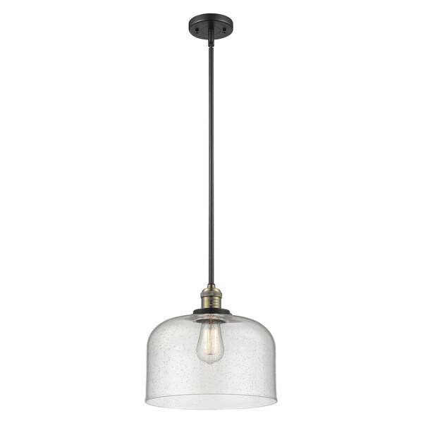 Large Bell Vintage Dimmable Led 8 Black Antique Brass Mini Pendant, Seedy Glass